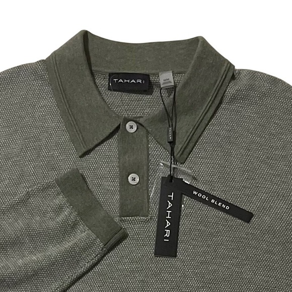 Tahari Other - Tahari‎ Men's Wool Blend Long Sleeve Knit Polo Shirt Sage Heather Medium Casual